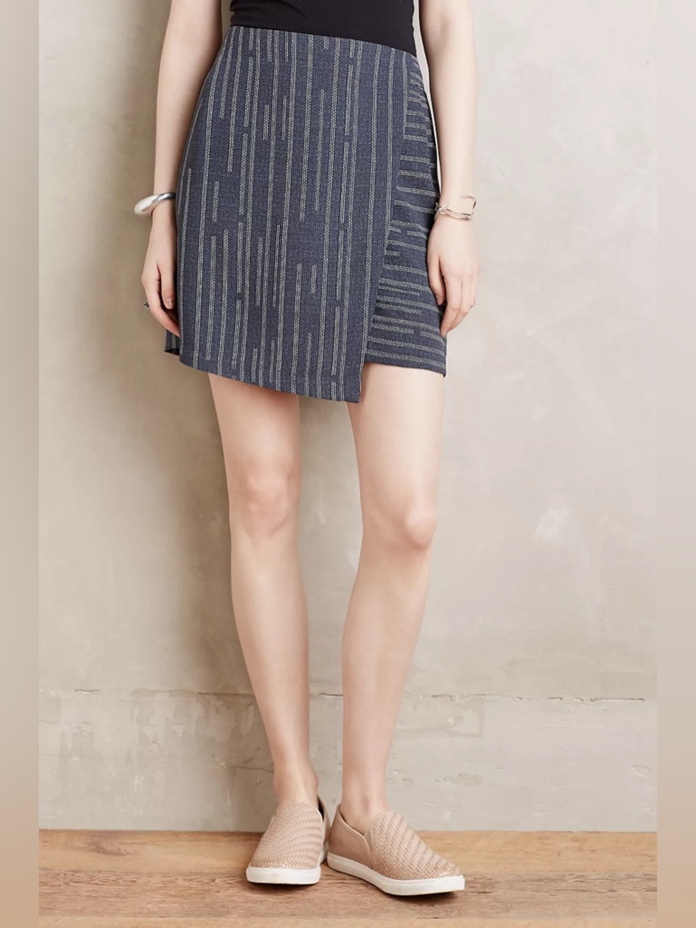 Anthropologie Elevenses Peoria Side Zip Skort Blue White Skirt with Shorts
